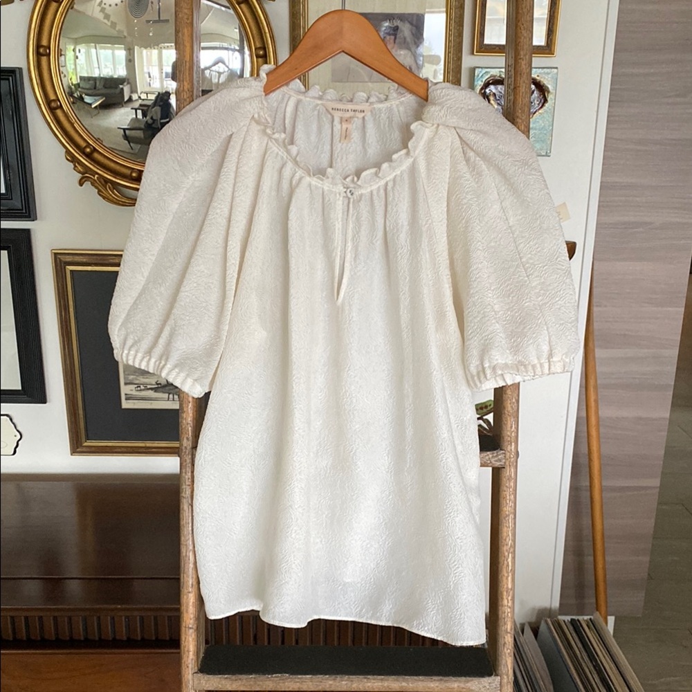 Rebecca Taylor Cream Blouse in Embossed Rose fabric Sz. 4